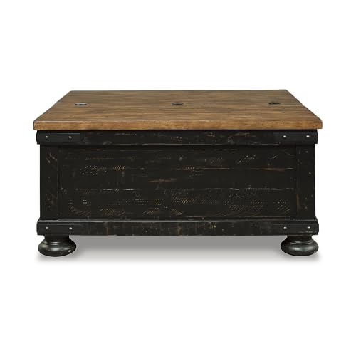 Signature Design by Ashley Valebeck Farmhouse Lift Top Coffee Table with Storage, Distressed Brown & Black Finish