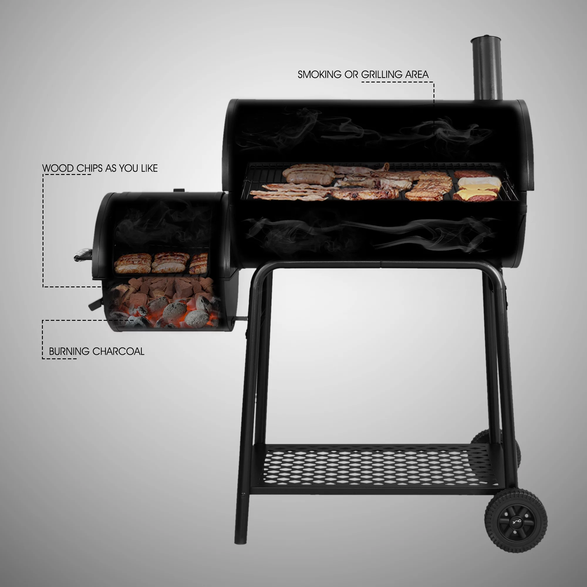 Royal Gourmet 30" CC1830FG, Charcoal Grill with Offset Smoker with High Heat-Resistant BBQ Gloves