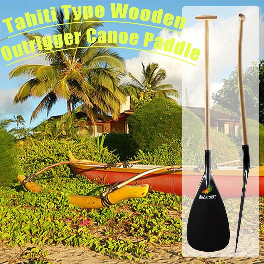 Z&J SPORT Outrigger Canoe Paddle, Tahiti Hybrid OC Paddle with Carbon Blade and Wood Bent Shaft 12 Degree (S-9.1x18.5/M-9.4x18.5/L: 9.7x18.5)