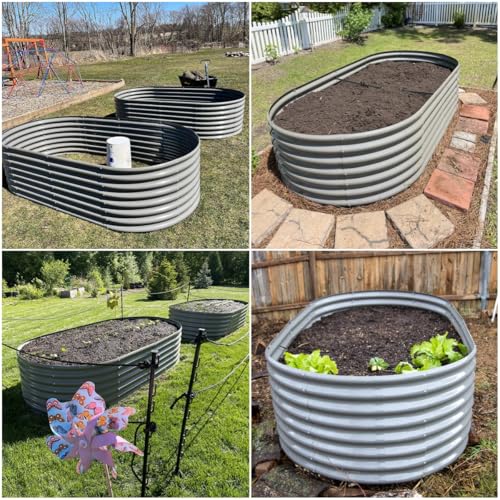 A ANLEOLIFE 8X4X1.5 ft Galvanized Raised Garden Beds Outdoor, Oval Large Metal Planter Box for Planting Vegetables Flowers Herb
