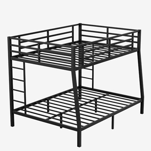 Heavy Duty Bunk Bed Frame with Ladder, Twin XL Over Twin XL Bunk Beds with Safety Guardrails, Adults Bunk Beds with Noise-Reducing Rubber Stoppers