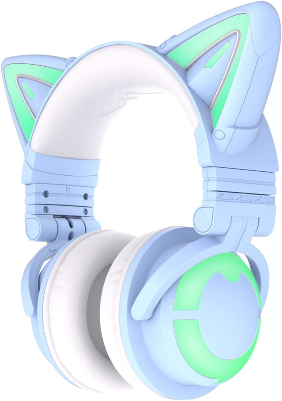 YOWU RGB Cat Ear Headphone 3G Wireless 5.0 Foldable Gaming Headset with 7.1 Surround Sound, Built-in Mic & Customizable Lighting and Effect via APP