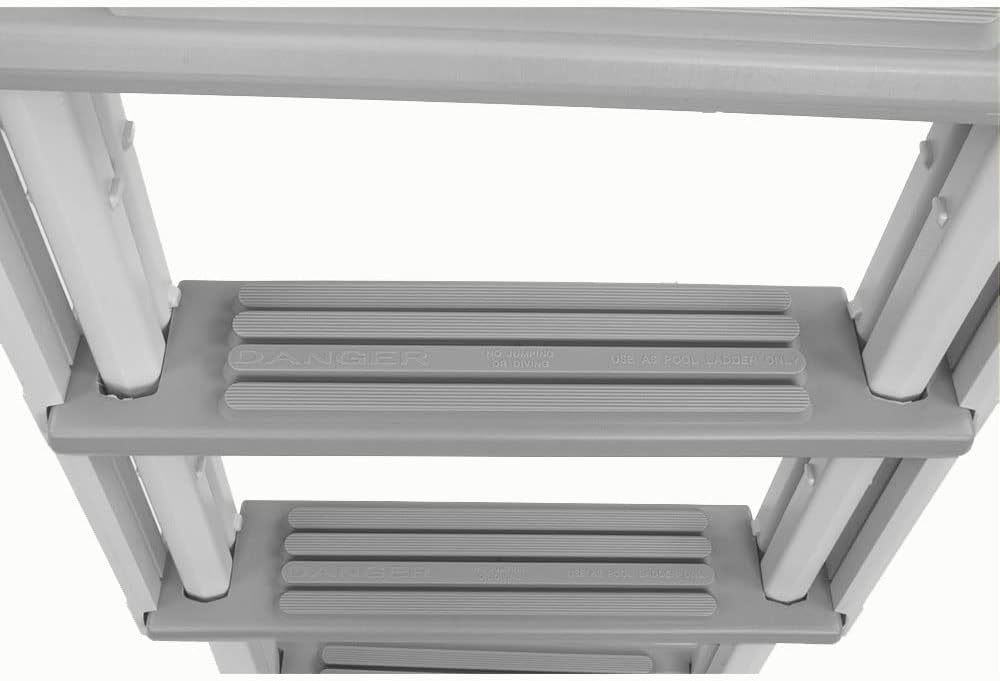 Confer Plastics Above Ground Swimming InPool Step & Ladder | Heavy Duty | White Frame with Blue & Gray Steps | Deck Height Up to 60 Inches | Enter &