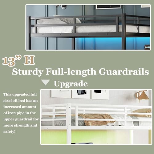 Bellemave Full Size Metal Loft Bed with L Shaped Desk and Wardrobe, Heavy Duty Loft Bed Frame with Storage Stairs