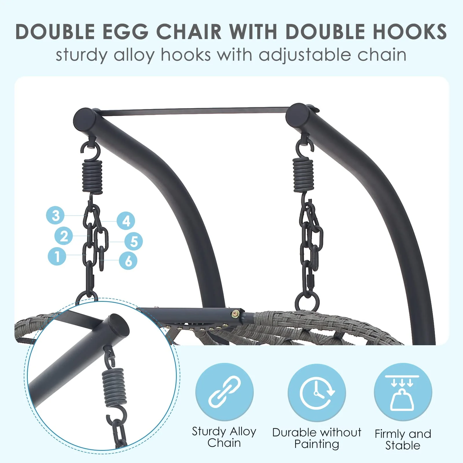 Brafab 2 Person Swing Egg Chair with Sturdy Stand and Fluffy Cushion, Large Double Hand-Woven Wicker Rattan Hanging Egg Chairs