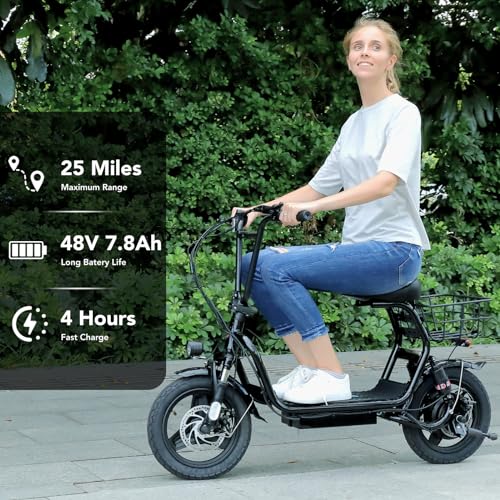 Caroma 500W/800W/1200W Electric Scooter with Seat, 14" Fat Tire Electric Scooter Adults, Max 15/25/30Miles Ranges, Top Speed 20mph