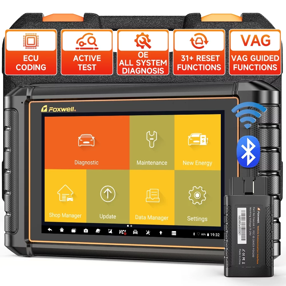 FOXWELL NT909 Bluetooth Automotive Bi-directional Diagnostic Scan Tool All System OBD2 Scanner 30+ Reset Functions ECU Coding Automotive Diagnostic