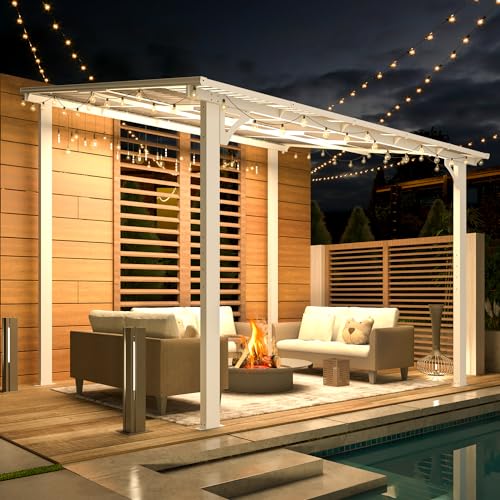 AECOJOY 10&rsquo; x 10&rsquo; Gazebo, Wall Mounted Gazebos Pergola on Clearance, Outdoor Patio Lean to Gazebo Awnings for Deck, Porch