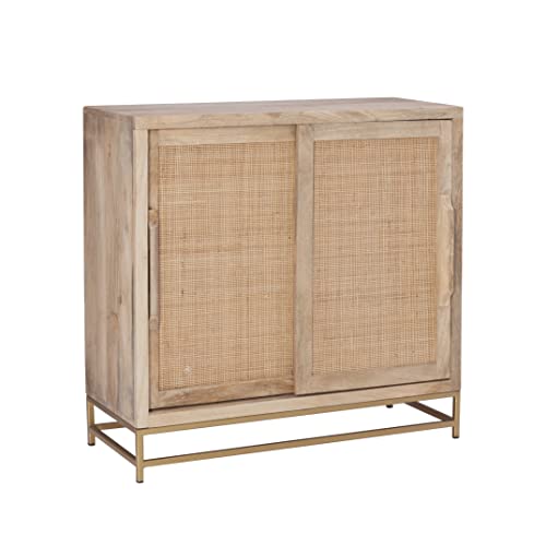 Powell Natural Rattan and Gold Base 2 Danika, Two Drawer Cabinet, Beige