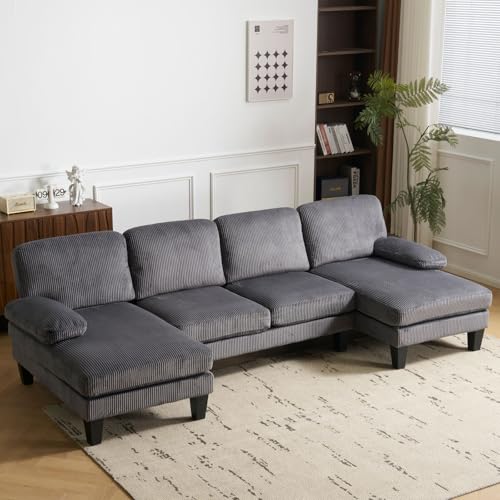VINGLI 110" Sectional Couches for Living Room,U Shaped Couch with Double Chaise, 4-Seat Sofa Set with Chenille Fabric for Home Furniture,Forest Green