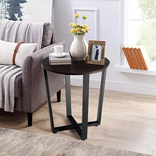 Round End Table, 2-Tier Metal Sofa Table With Storage Shelf, Round Side Table With Metal Frame