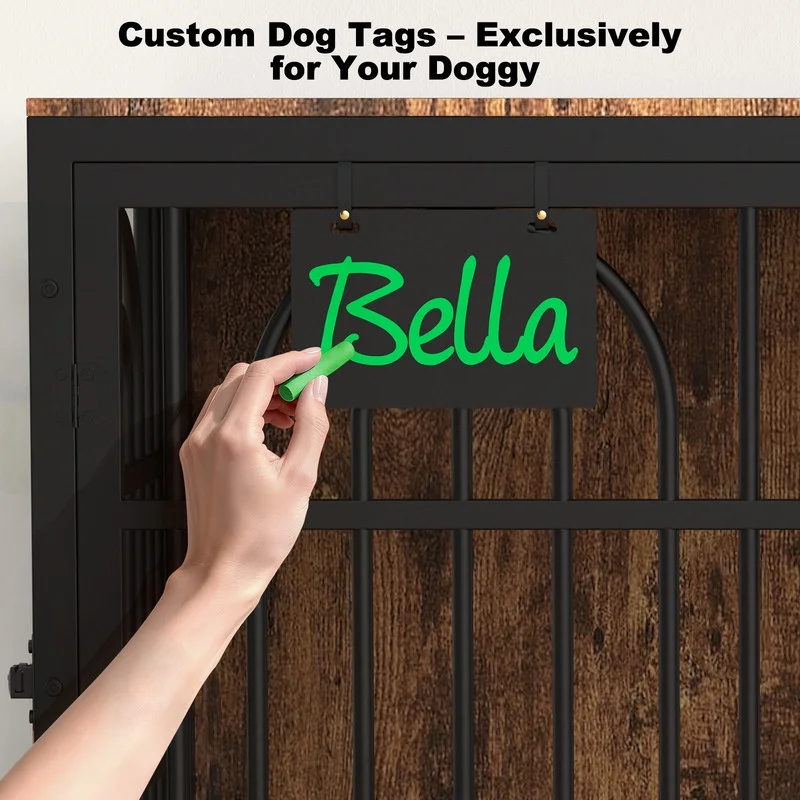 Dog Crate Furniture with Cushion, Wooden Dog Kennel End Table with Double Doors, Heavy Duty Indoor Dog House for Small Medium Large Dogs