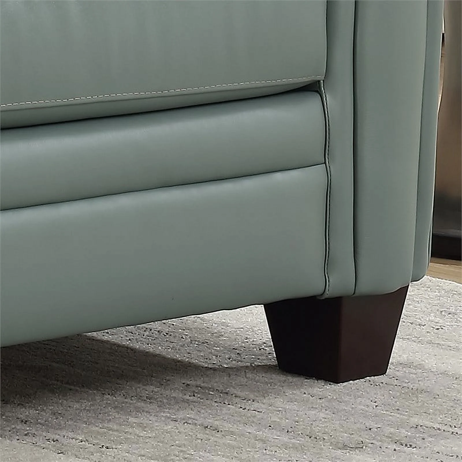 Maklaine 21" Transitional Leather Tufted Fitted Back Sofa in Spa Green