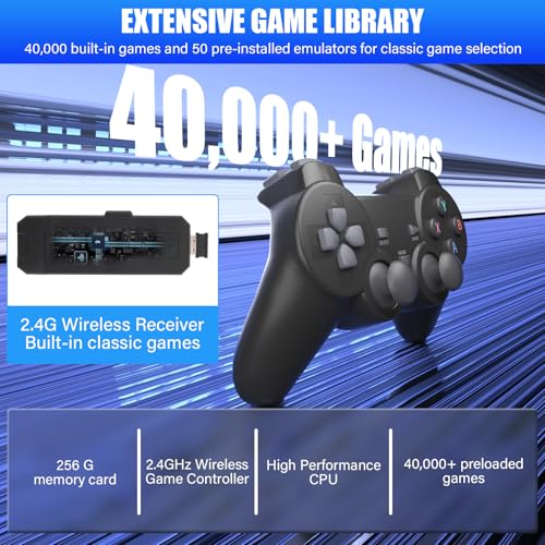 40000 Games in 1 Wireless Retro Game Console,Retro Game Stick,40000 Classic Games,50＋Mainstream Emulator,Built-in 256G TF Card,4K HDMI Output