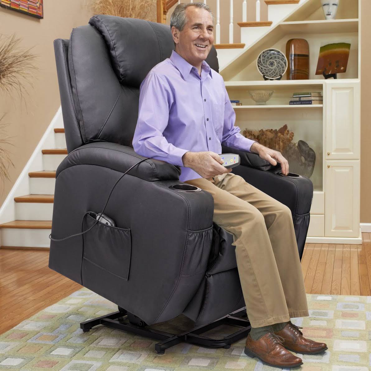 Walnew Power Lift Recliner with Massage and HEAT, Black - Black