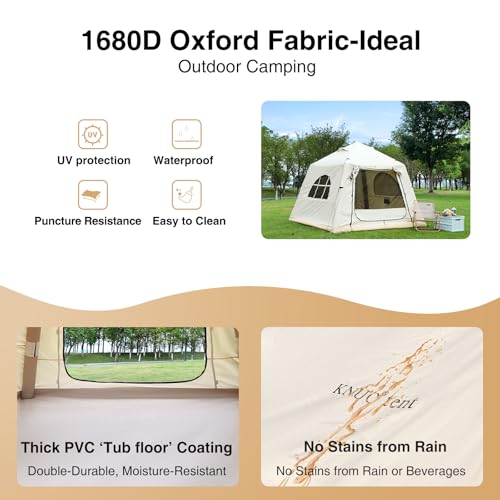 2025 Upgraded Waterproof Inflatable Camping Tent, Large Blow-Up Air Tent, No Assembly Needed Luxury Glamping House, Oxford Fabric