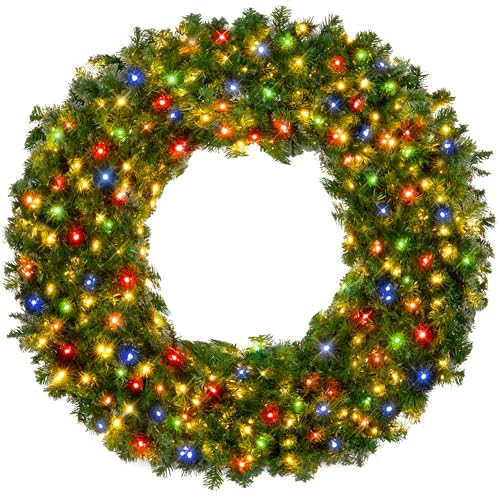 Best Choice Products 60in Large Artificial Pre-Lit Fir Christmas Wreath Holiday Accent Decoration w/ 300 LED Lights, 930 PVC Tips