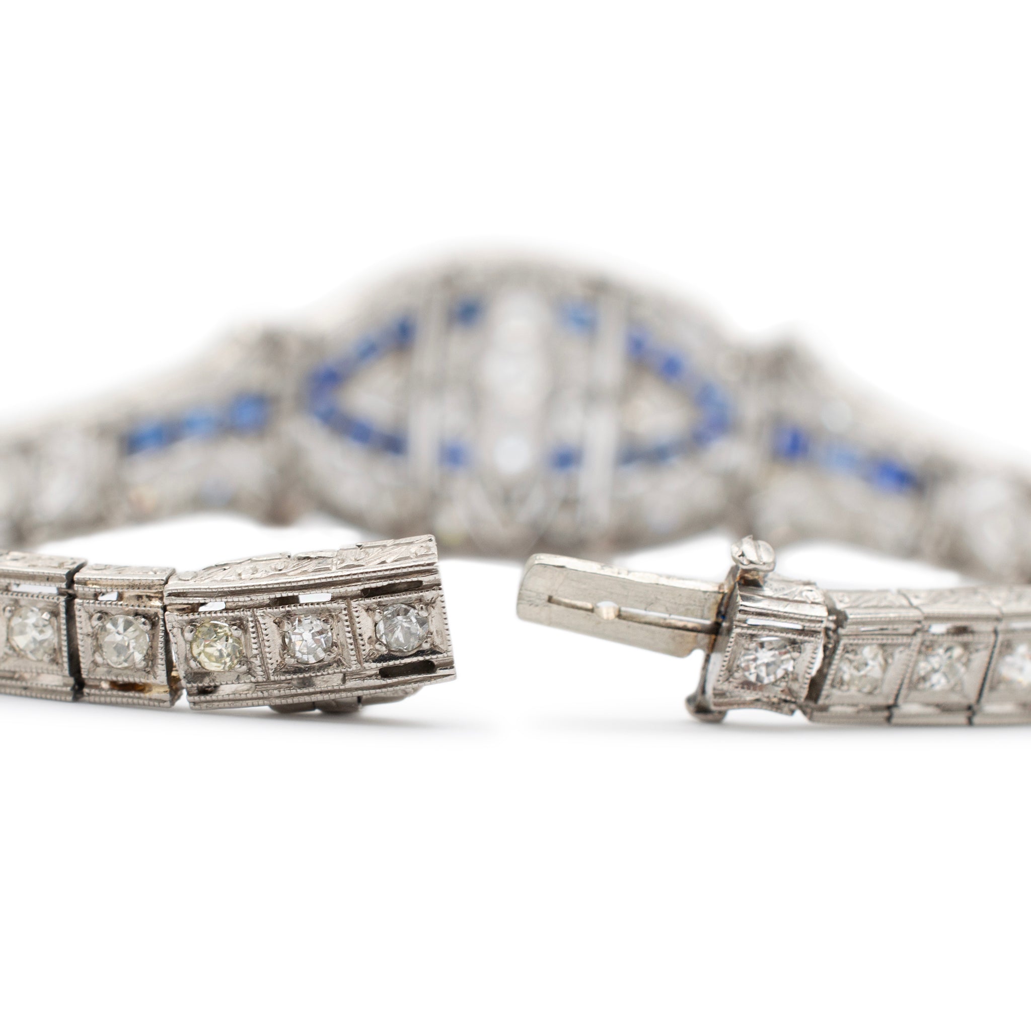 Antique Art Deco Platinum Diamonds Sapphires Cocktail Link Bracelet