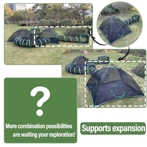 6-in-1 Outdoor Cat Play Tents and Tunnels - Portable Cat Enclosures and Playpen With 3 Tents and 3 Tunnels
