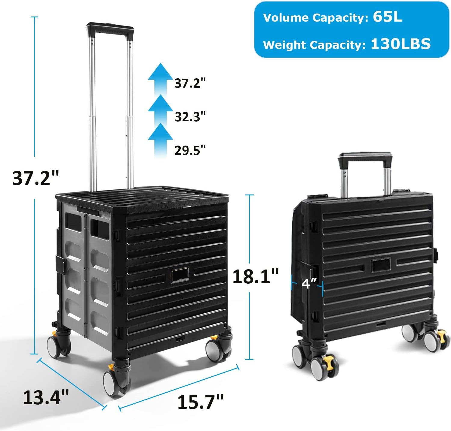 Collapsible Rolling Crate,Storage Carrier Rolling Carts with Wheels and Handles,Pro Teacher Cart