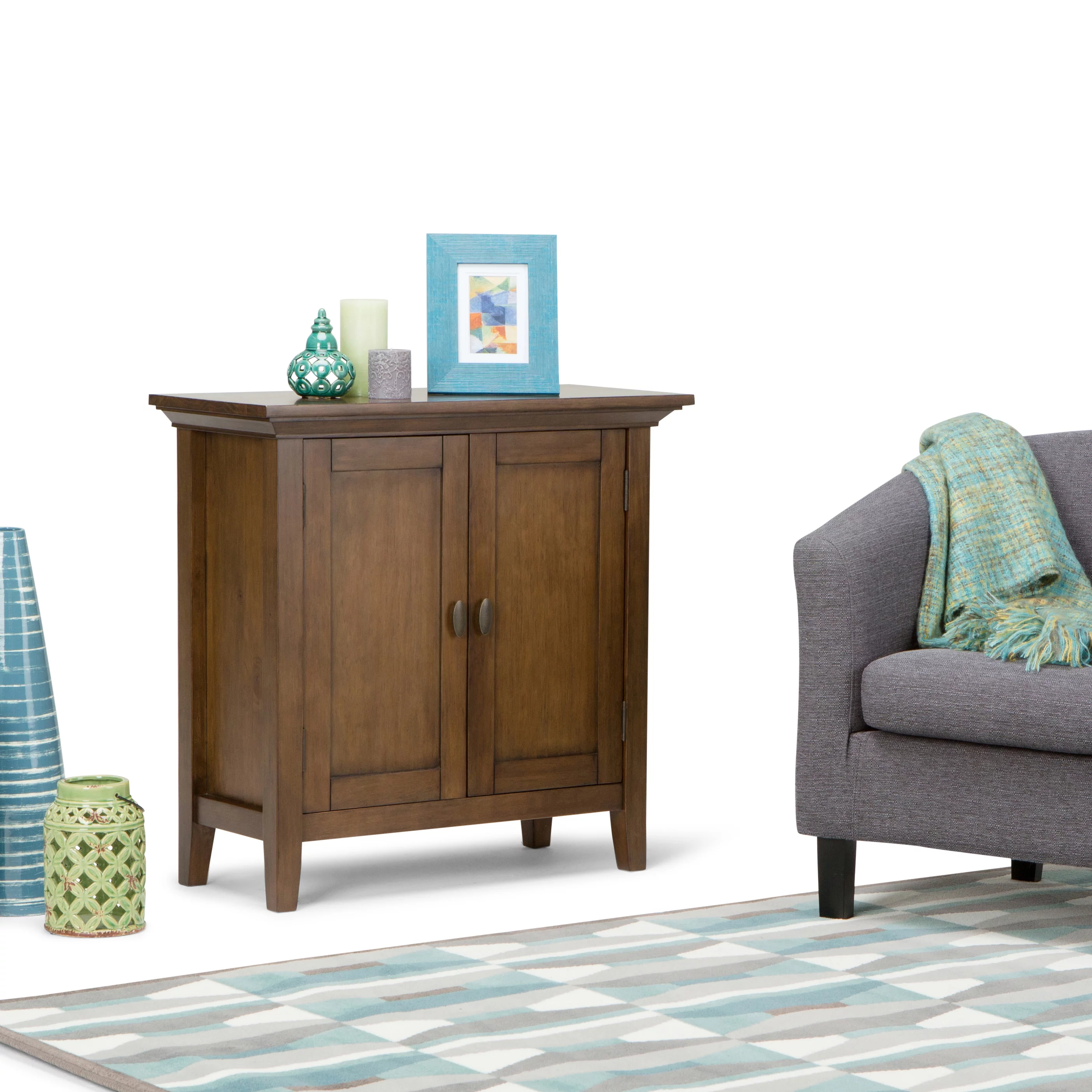 Redmond SOLID WOOD 32 inch Wide Transitional Low Storage Cabinet in Rustic Natural Aged Brown