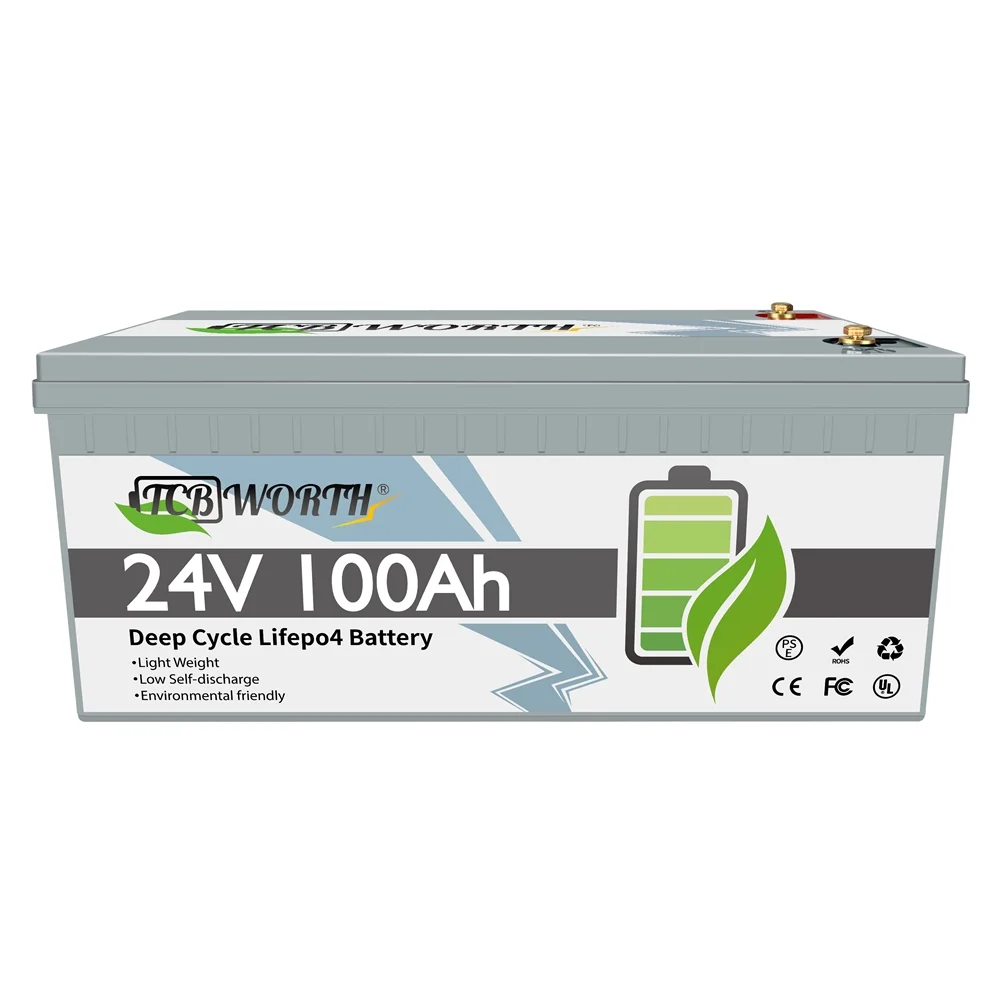 24V 100AH Lifepo4 Battery with Perfect BMS Support Series and Parallel for Trolling Motor Golf Cart Solar System RV Household Appliances Emergency