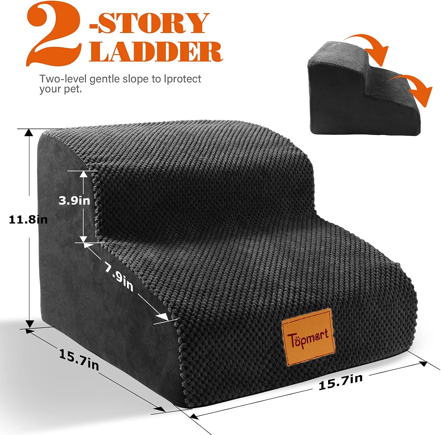 Topmart High Density Foam Pet Steps 2 Tiers,11.8 High,Non-Slip Dog Stairs,Dog Ramp,Soft Foam Dog Ladder,Best for Dogs Injured,Older Cats