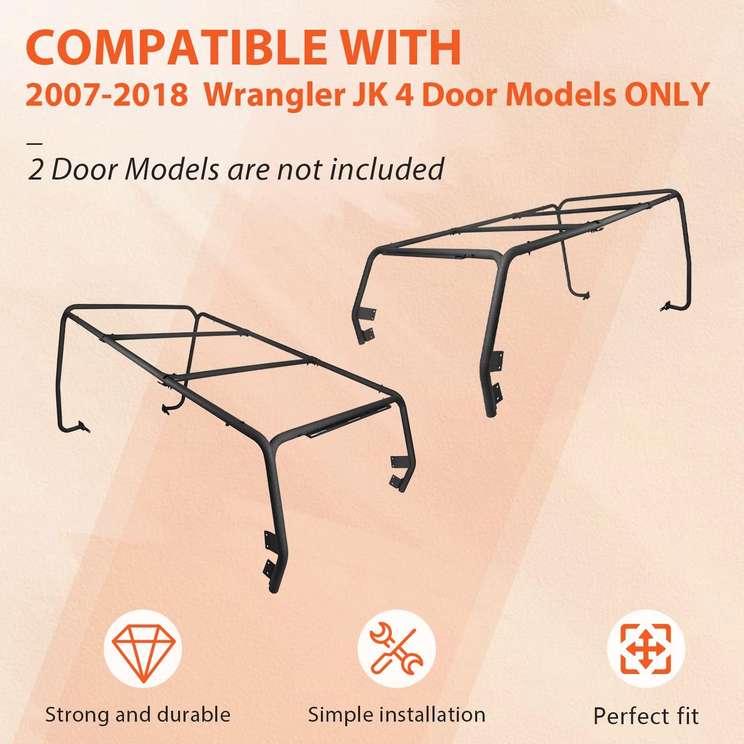 ECOTRIC Heavy Duty Roof Rack Cargo System Base Compatible with 2007-2018 Jeep Wrangler JK 4 Door ONLY Removable Top Cross Bar Extra Cargo Space
