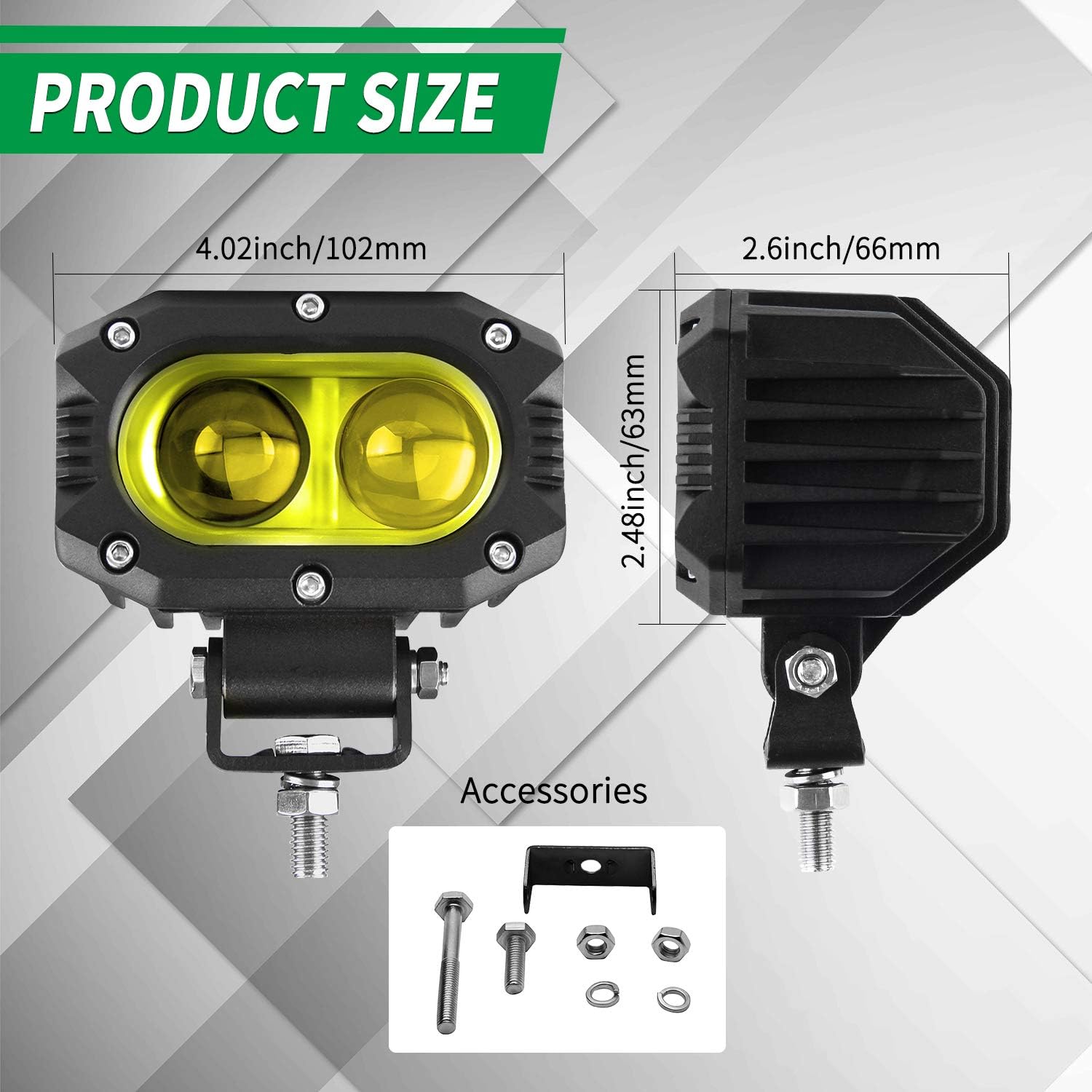 CO LIGHT LED Flood Beam Yellow Fog Lights 2PCS Driving Lights Work Light Pods Fit for Motorcycle ATV UTV SUV Car Tractor Forklift Truck Boat