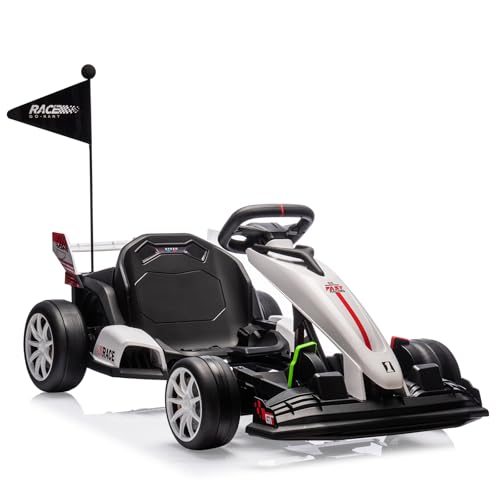 24V Electric Drift Kart for Kids, Ride Car with Adjustable Seat & 8.5MPH Speed, EVA Silent Wheels, Parent-Safety Certified Ride-On Toy