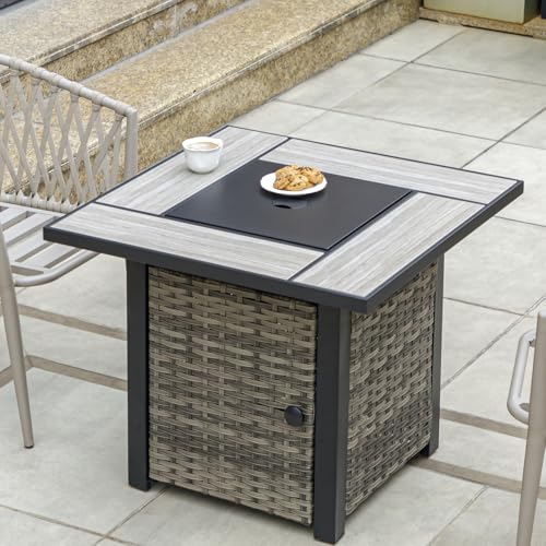 30" Propane Fire Pit with Real Ceramic Tabletop, 50000 BTU Gas Firepit Table with Lid & Glass Rock, Outdoor Fire Pit for Dining or Party