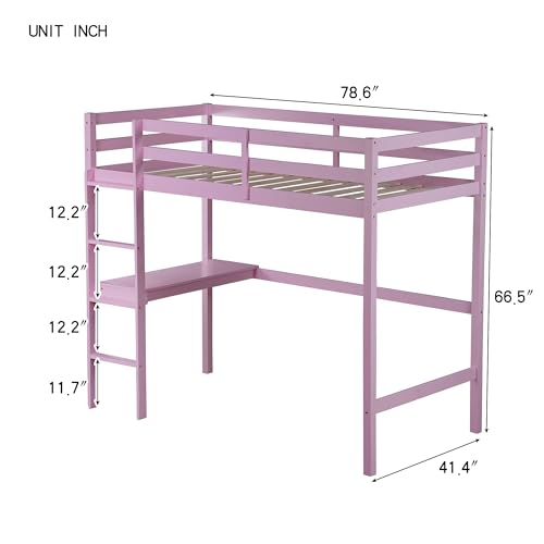 Low Loft Bed Twin Size, Kids Solid Wood Modern Loft Bed Frame with Ladder and Safety Guardrail for Girls Boys, Noise-Free,Non-Toxic Finishes