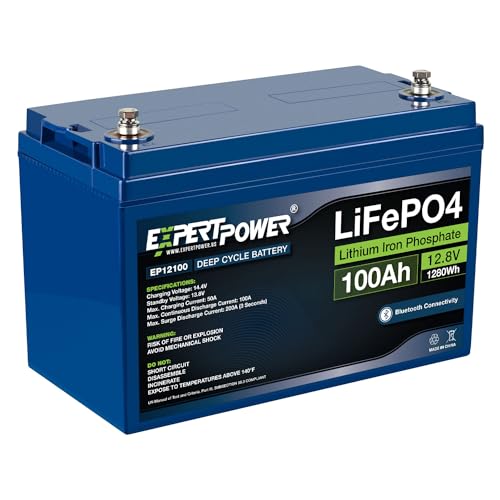 ExpertPower 12V 100Ah Lithium LiFePO4 Deep Cycle Rechargeable Battery | Bluetooth | 2500-7000 Life Cycles & 10-Year Lifetime | Built-in BMS | RV, Van