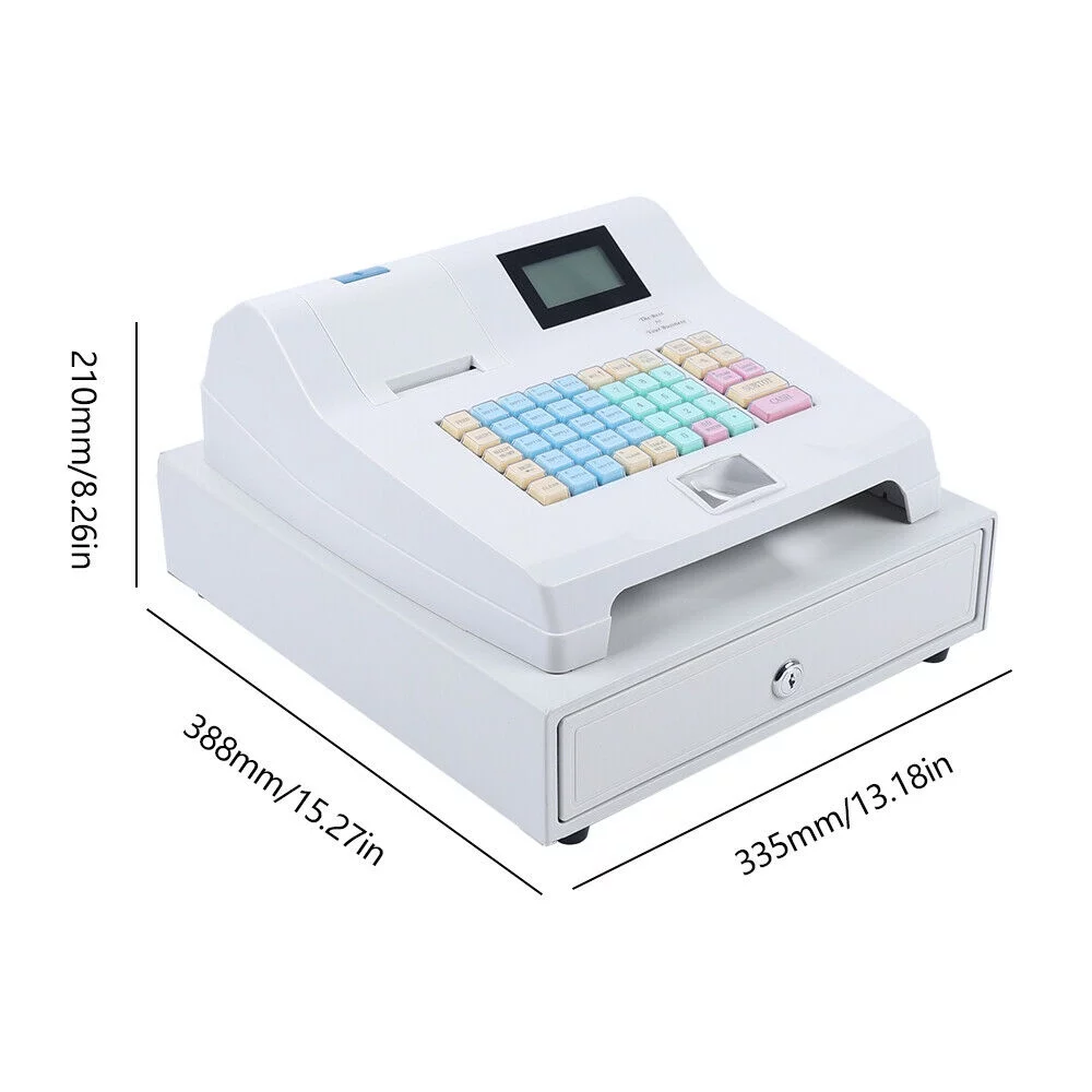 Miumaeov Electronic Cash Register Pos System Supermarket Bar Retail Shop 48 Keys w/Drawer