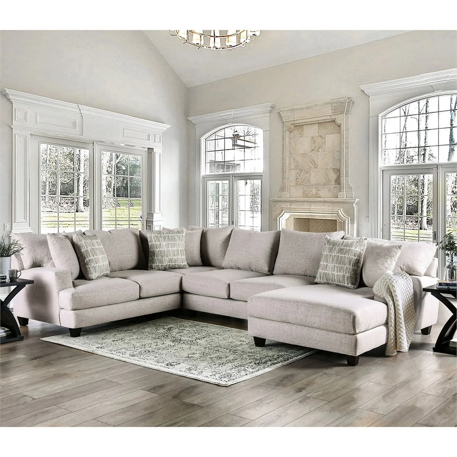 Furniture of America Reun Fabric Upholstered U-Shaped Sectional in Light Gray