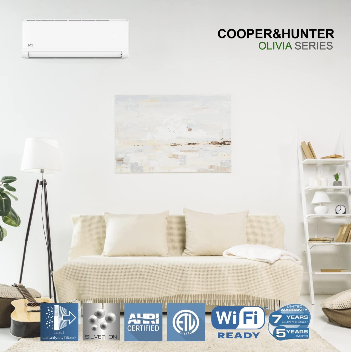 Cooper & Hunter 5 Zone 9000 9000 12000 12000 12000 BTU Multi Zone Ductless Mini Split Air Conditioner Heat Pump Full Set with 25ft Installation Kits