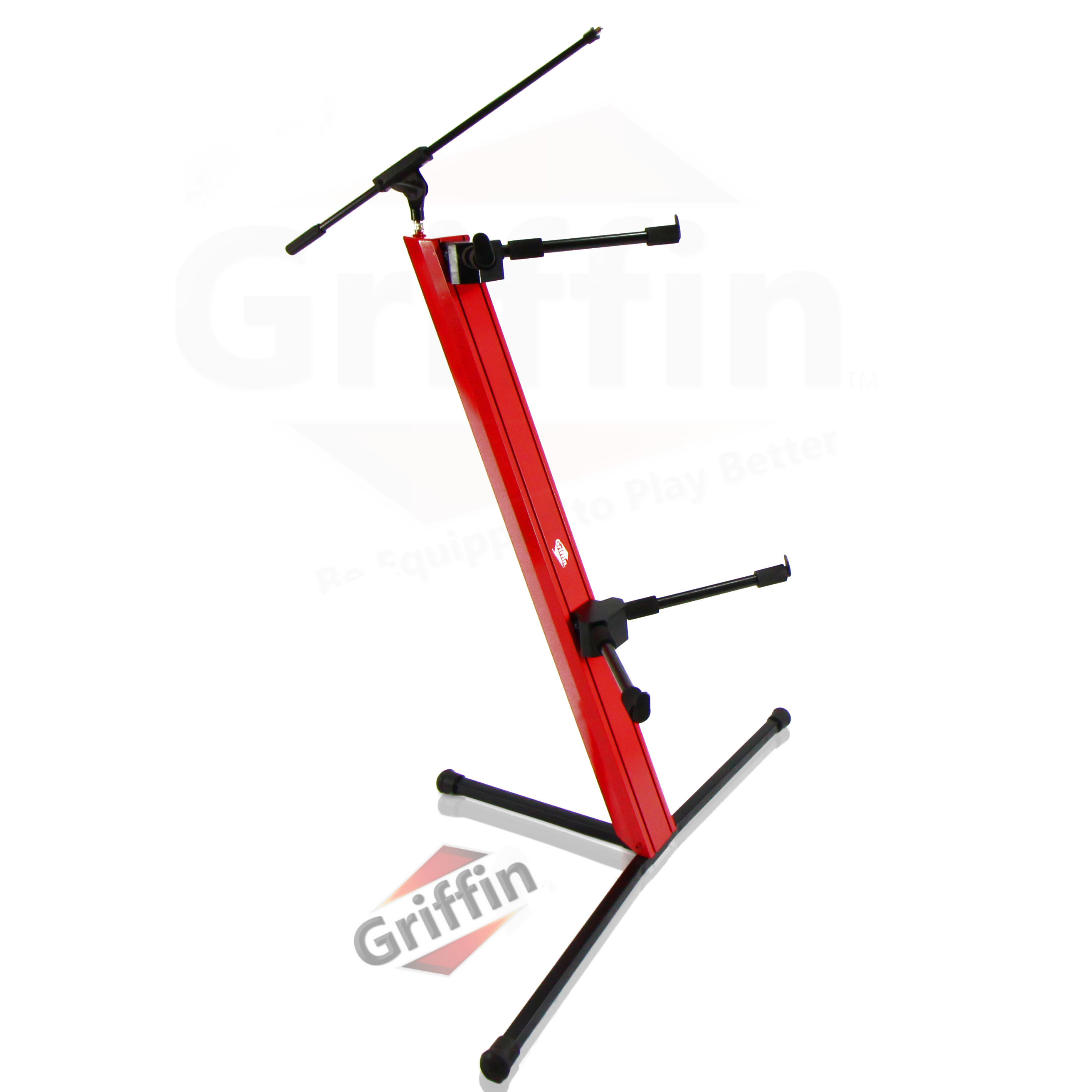 2-Tier Column Keyboard Stand with Mic Boom Arm by Griffin Double Sliding Multi Mounting Platform Red Stage Tower Rack Holder for Digital Piano