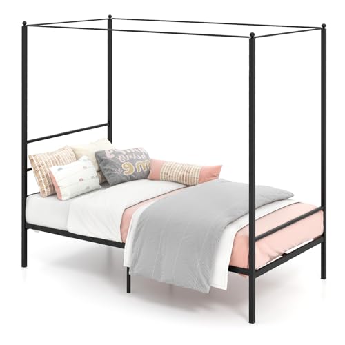 GORELAX Metal Canopy Queen Bed Frame, Platform Bed Frame with Metal Slats Support, Four-Poster Canopied Bed Mattress Foundation, No Box Spring Needed