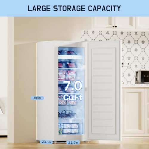 Upstreman 7.0 Cu.Ft Upright Freezer Large Capacity Convertible Refrigerator/Freezer, 5 Adjustable Shelves, Energy Efficient, Garage Ready