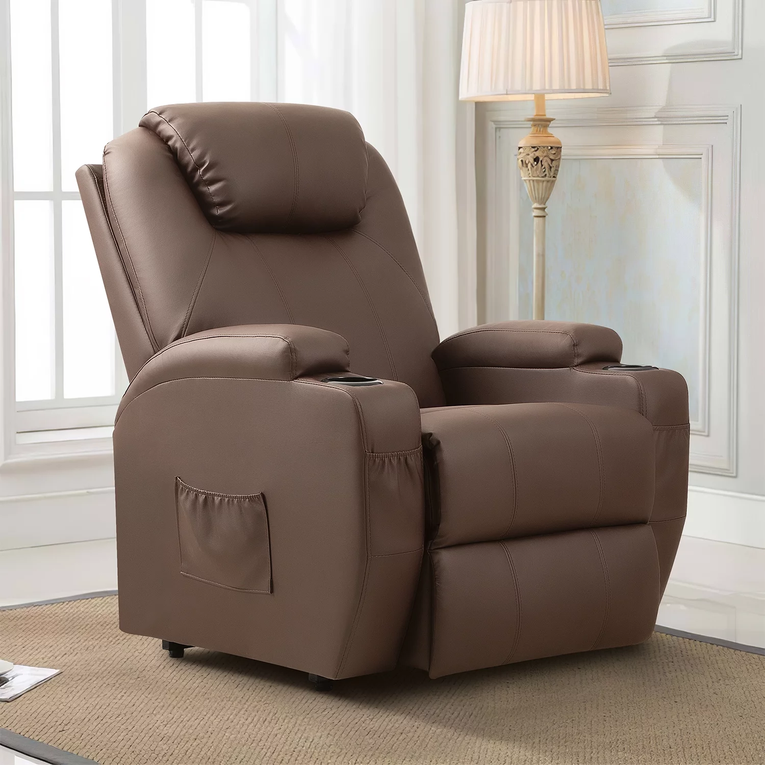 Homall Power Lift Recliner Chair PU Leather for Elderly with Massage and Heating Ergonomic, Black