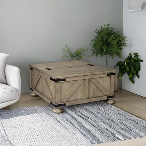 Signature Design by Ashley Valebeck Farmhouse Lift Top Coffee Table with Storage, Distressed Brown & Black Finish