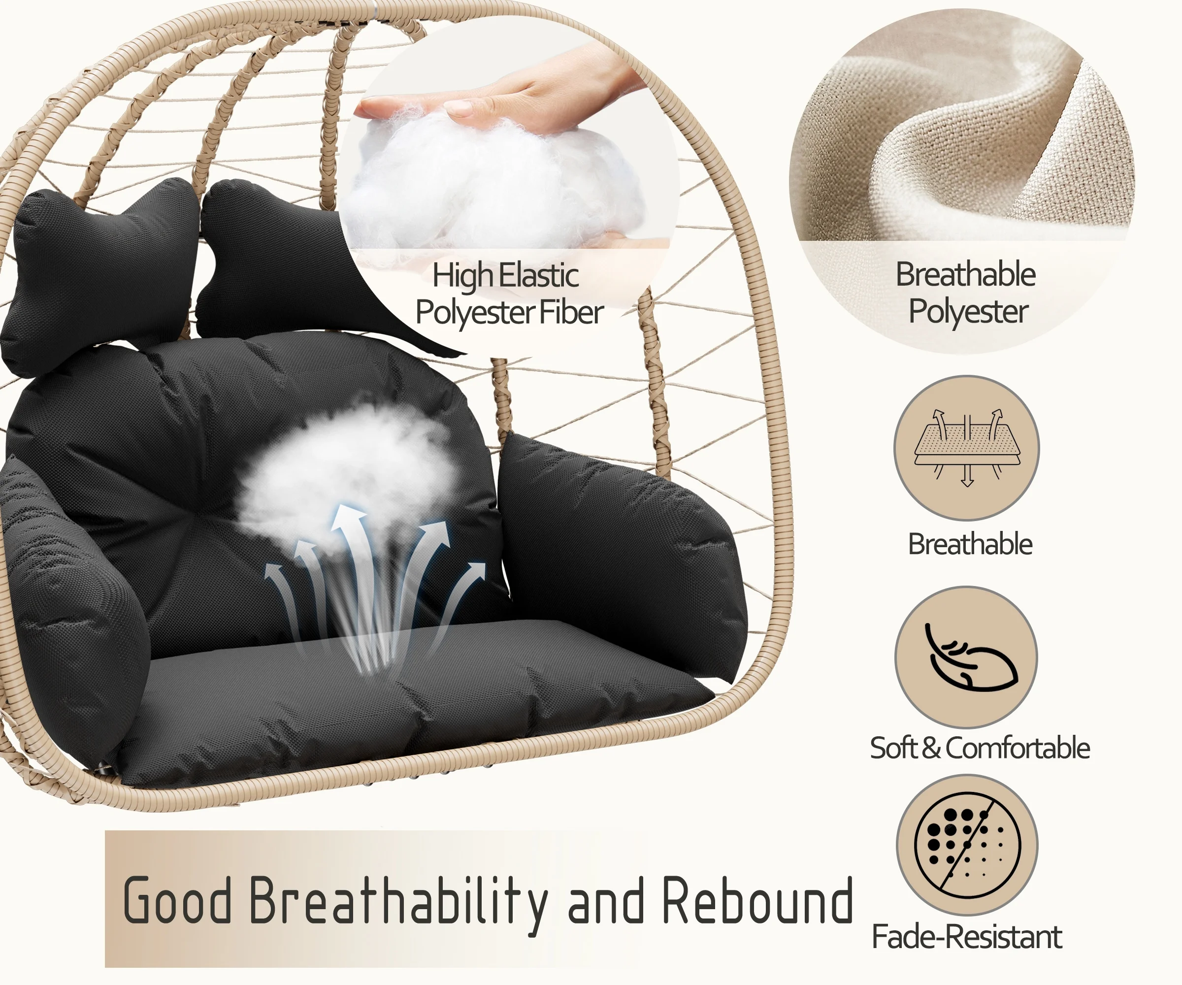 Esmlada Double Wicker Swing Egg Chair Hammock Foldable Hanging Loveseat with Stand, UV Resistant Removable Cushions, 700LBS Capacity for Bedroom