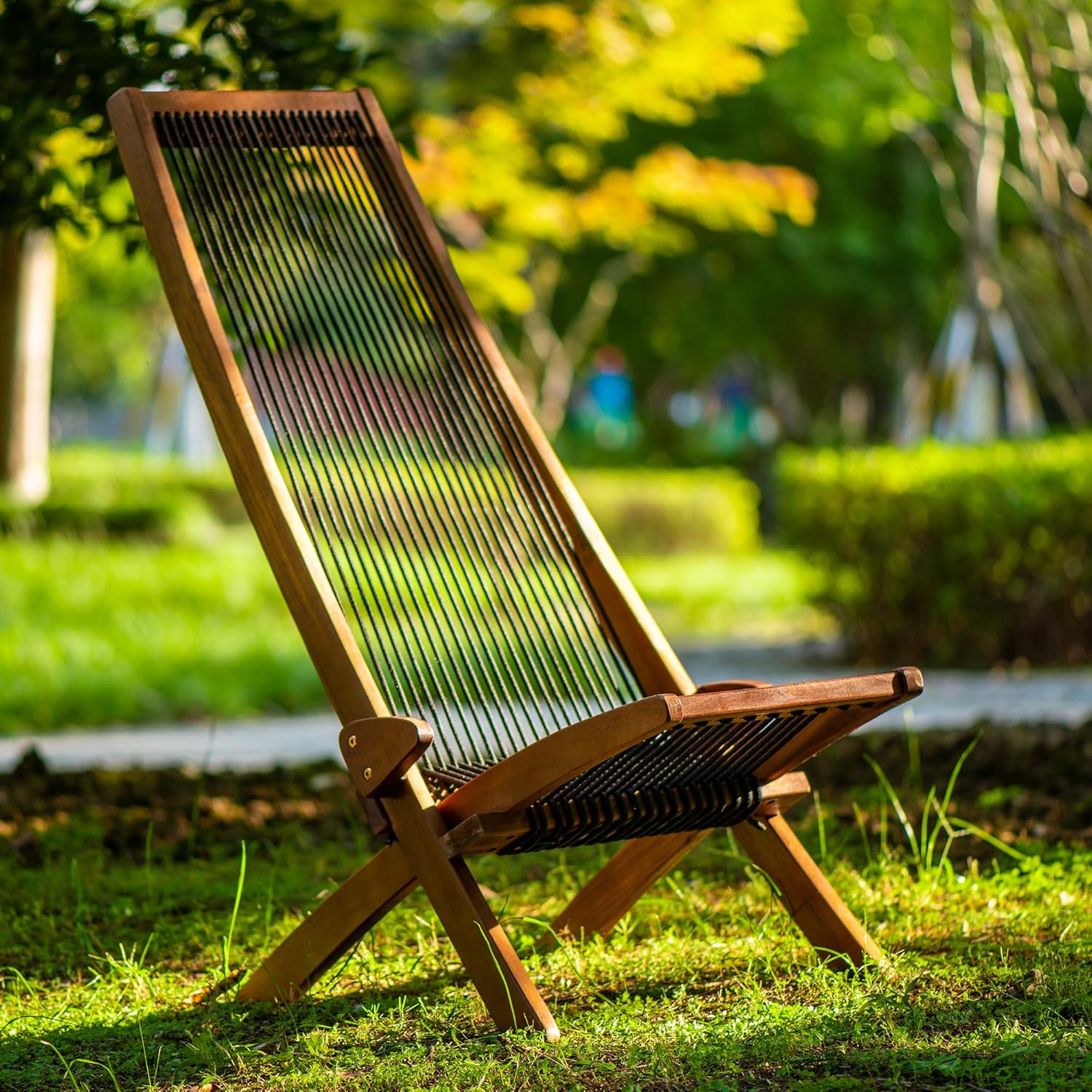 Folding Wooden Outdoor Lounge Chair Low Profile Acacia Wood Lounge Chair for The Patio Porch Deck Balcony Lawn Garden Wood Accent Furniture for Home