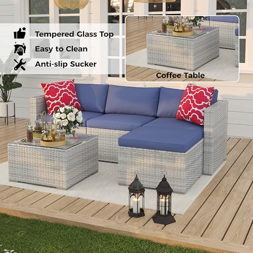 6 Piece Outdoor Patio Furniture Set with Coffee Table, Rattan Deck Conversation Sofa Set