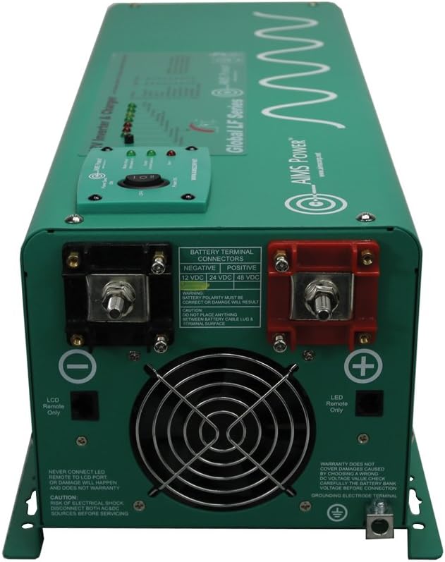 AIMS Power PICOGLF25W12V120AL Green 2500W Power Inverter Charger with Transfer Switch (12VDC to 120VAC)