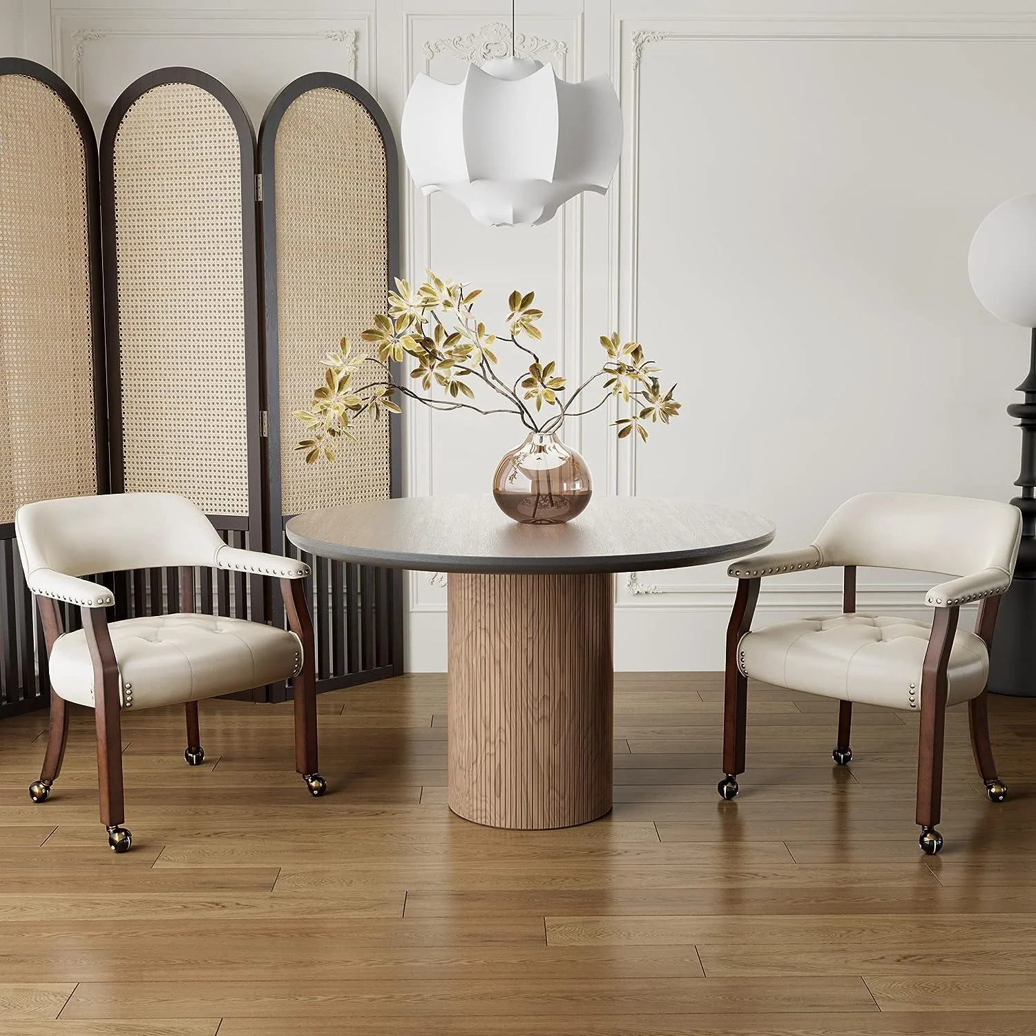 Dining Chairs With Casters And Arms, Rolling Dining Chairs With Wheels, Accent Game Chairs, Solid Wood Caption's Chairs Office Desk Chairs