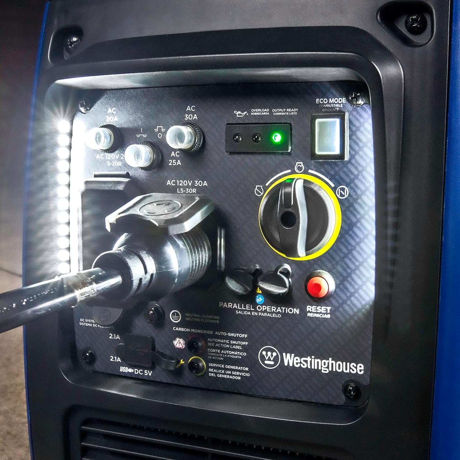 Westinghouse Outdoor Power Equipment 3700 Peak Watt Super Quiet Portable Inverter Generator, Wheel & Handle Kit, RV Ready 30A Outlet, Gas Powered