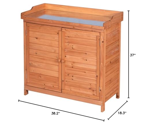 Outdoor Garden Patio Wooden Storage Cabinet Furniture Waterproof Tool Shed with Potting Benches Outdoor Work Station Table (Natural)