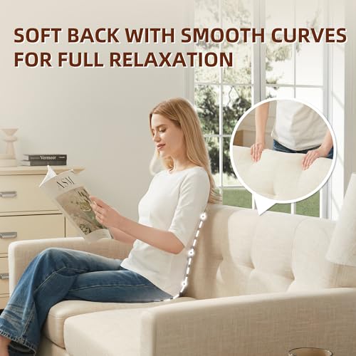Tbfit L Shaped Couch Sofa, 80" W Mid-Century Modern Sectional Couches, 3 Seater Sofas with Wide Chaise Lounge & Two Pillows