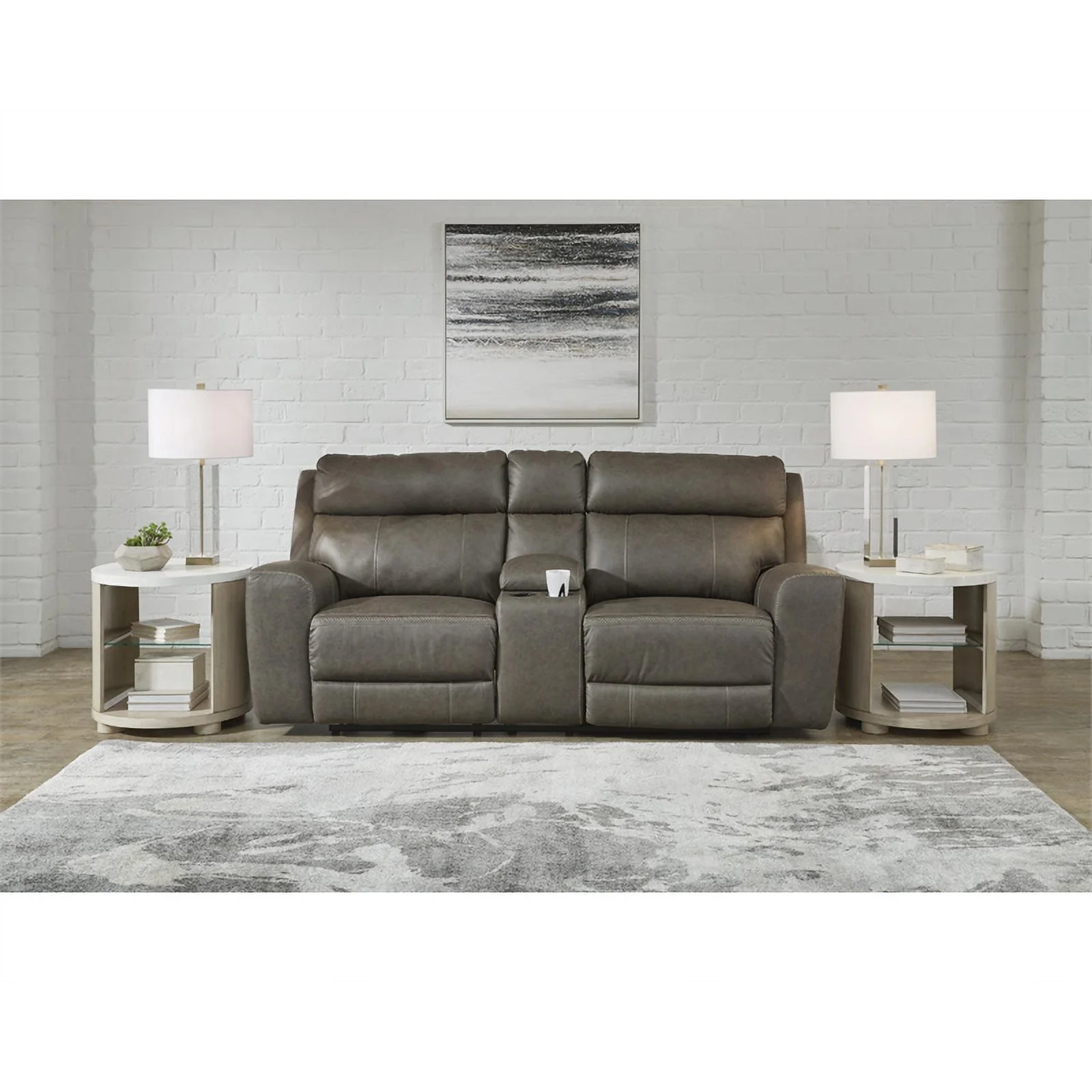 Ashley Furniture Roman Leather Power Reclining Loveseat in Gray
